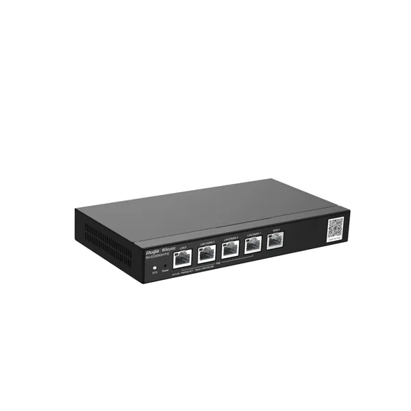 Ruijie Reyee Desktop 5-port full gigabit router, providing one WAN port, one LAN port, and three LAN/WAN ports; supporting four PoE/PoE+ interfaces and maximum 60 W PoE power; recommended concurrency