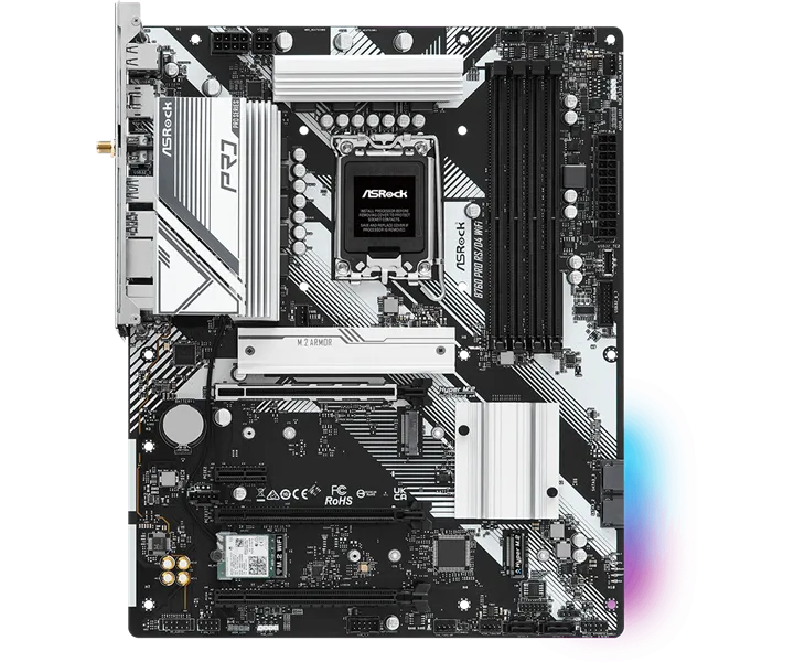 Материнская плата ASROCK B760 PRO RS/D4 WIFI, LGA1700, B760, 4*DDR4, HDMI+DP, 4xSATA3 6.0 (RAID), M.2 Socket, USB 3.2, USB2.0, Type-C, ATX