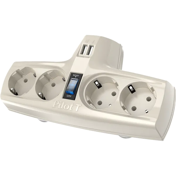 ZIS Cmpany  Pilot T USB, 4 розетки с заземлением, 15A, 3300Вт, 2 USB разъема для зарядки, цвет белый