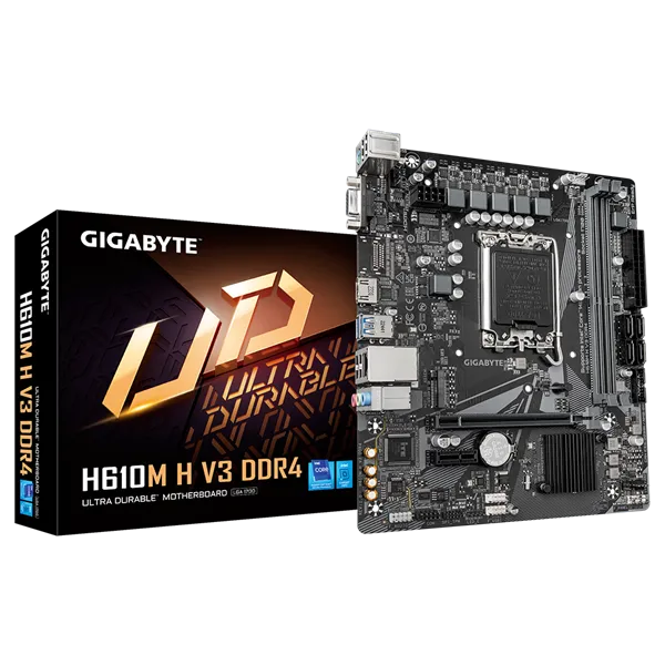 Материнская плата GIGABYTE H610M H V3 DDR4, LGA1700, H610, 2*DDR4, D-Sub+HDMI,  4 SATA 6 Гб/с, M2, Audio, Gb LAN, USB 3.2, USB 2.0, COM*1 header, mATX