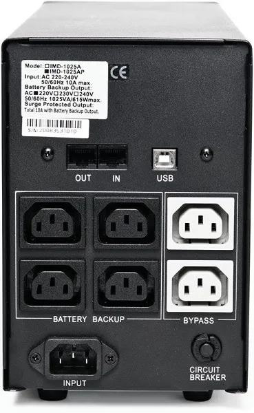 Powercom Back-UPS IMPERIAL, Line-Interactive, 1025VA/615W, Tower, 6*IEC320-C13 (2 surge & 4 batt), LCD, USB (507310)