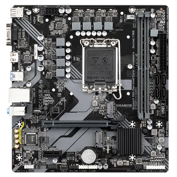 Материнская плата GIGABYTE B760M H DDR4, LGA1700, B760, 2*DDR4, D-Sub+HDMI,  4 SATA 6 Гб/с, M2, Audio, Gb LAN, USB 3.2, USB 2.0, Type-C, COM*1 port, mATX