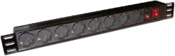 Блок розеток 19", 1-фазный с выключателем, 10A / 250V, 8xSchuko, без шнура питания, разъем C14