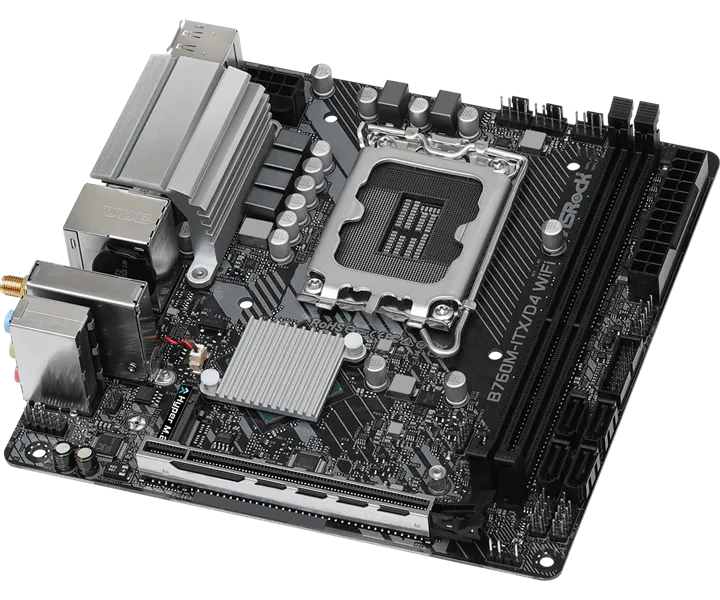 Материнская плата ASROCK B760M-ITX/D4 WIFI, LGA1700, B760, 2*DDR4, HDMI+DP, 4xSATA3 6.0 (RAID), M.2 Socket, USB 3.2, USB2.0, Type-C, mITX