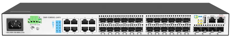 Коммутатор SNR Управляемый коммутатор уровня 3, 16 портов 100/1000BaseX SFP, 8 Combo портов GE, 4 порта 1/10G SFP+, RPS DC 12V