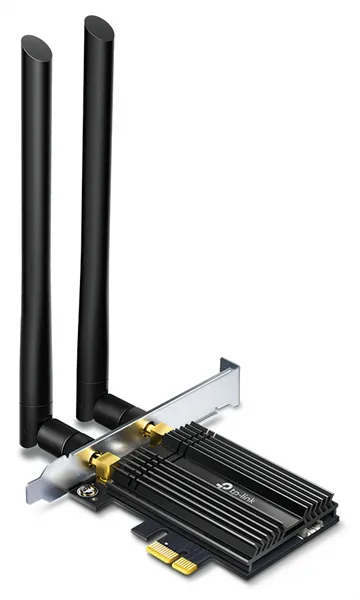 TP-Link Archer TX50E, AX3000 Двухдиапазонный Wi-Fi 6 Bluetooth 5.0 адаптер PCI Express, до 574 Мбит/с на 2,4 ГГц + до 2402 Мбит/с на 5 ГГц, 2 антенны с высоким коэф. усиления