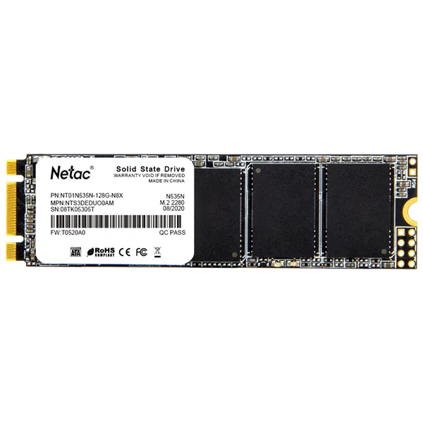 SSD накопитель Netac SSD N535N 128GB M.2 2280 SATAIII 3D NAND, R/W up to 510/440MB/s, TBW 70TB, 3y wty