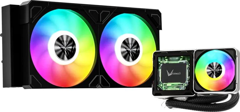 Formula V Line Cryo Wing Digi 240 BK, 240mm, LCD 2.73", 2x120mm, ARGB fans, LGA115X/1200/1700/1851/1366/2011/2066, AM3/AM4/AM5/Ryzen3/Ryzen5/Ryzen7/Threadripper/RT4