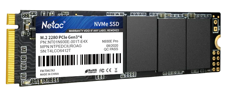 SSD накопитель Netac SSD N930E Pro 1TB PCIe 3 x4 M.2 2280 NVMe 3D NAND, R/W up to 2130/1720MB/s, IOPS(R4K) 250K/220K, TBW 600TB, 3y wty