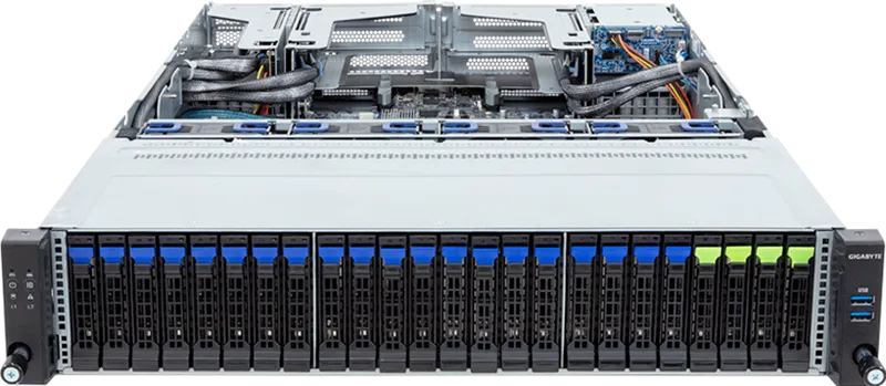Шасси серверное Gigabyte Server Platform R283-S92 / 2U / 2xIntel (Gen 4/5) / 2xHS / 32xDIMM / 4xSFF NVMe/SATA/SAS + 20xSFF SATA/SAS + 2xSFFSATA/SAS / 2x1GbE / 2xOCP 3.0 / 6xFHHL + 2xLP / 2x2000W / Rails