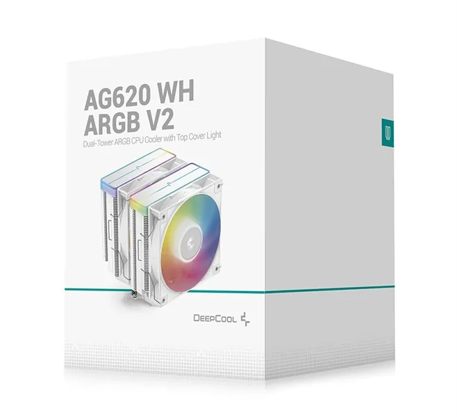 DEEPCOOL AG620 WH ARGB V2 LGA20XX/1700/1200/115X/AM5/AM4 (9шт/кор, TDP 260W, PWM, ARGB DUAL Fan 120mm, 6 тепл. трубок, белый) RET