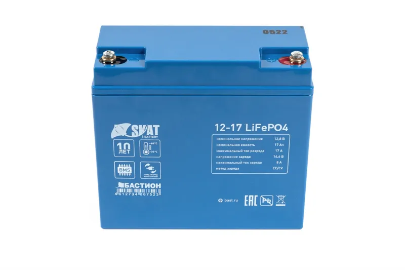 (647) Бастион Skat i-Battery 12-17 LiFePO4 АКБ LI-ION 12В/17Ач/4S3P/BMS/T7 М6/Срок службы — 12 лет/5 л.г