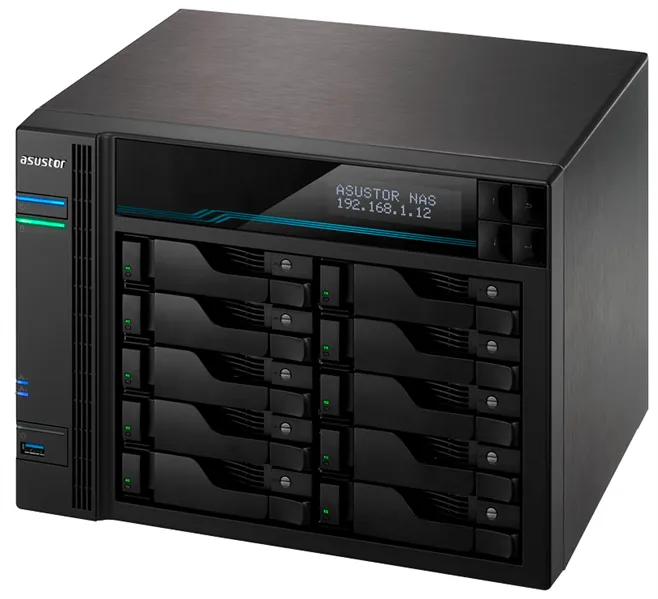 Сетевое хранилище ASUSTOR AS7110T 10-Bay NAS/Media player/Intel Xeon E-2224  3.4GHz up to 4.6GHz(Quad-Core), 8GB SO-DIMM DDR4, noHDD(HDD,SSD),/10x1GbE+3x2,5Gbe(LAN)/3xUSB3.2,HDMI/M.2/4ip camera license ; 90IX01D1-BW3S1