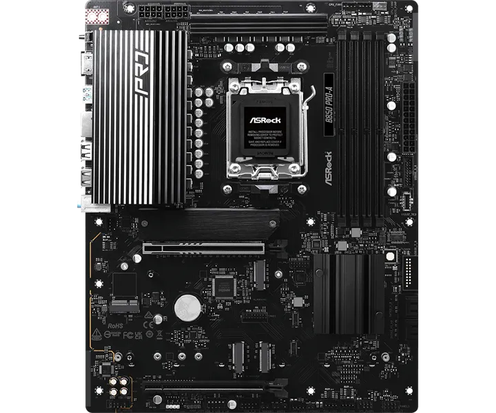 ASROCK B850 PRO-A, AM5, B850, 4*DDR5, 4*SATA, 4*M.2, 6*USB 2.0, 4*USB 3.2, 2*Type-C, 2*PCIx16, 1*M.2 (Key E), HDMI, ATX