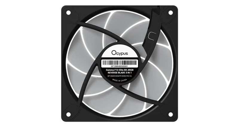 Ocypus Gamma F12 Elite BK ARGB REVERSE BLADE 3 IN 1, 120x120x25mm, 4-PIN PWM, 600-1800 RPM, 26 DBA MAX, HYDRO BEARING