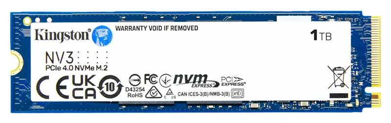 Твердотельный накопитель Kingston SSD 1TB NV3 M.2 2280 NVMe Gen4x4 R6000/W4000MB/s MTBF 2M 320TBW Retail 1 year