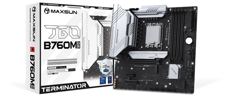 Материнская плата MAXSUN MS-Terminator B760M D5 WiFi, LGA1700, B760, 4*DDR5, 4*SATA3, 3*M.2, 2*USB 3.2, 6*USB 2.0, 1*PCIEx16, 1*PCIEx1, HDMI+DP, mATX