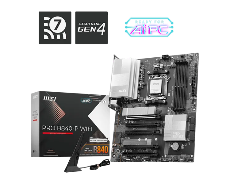 Материнская плата MSI PRO B840-P WIFI ,B840,AM5,4DDR5,5PCI-Ex16,2M.2,4SATA3,2USB10G(1A+1C),5USB5G