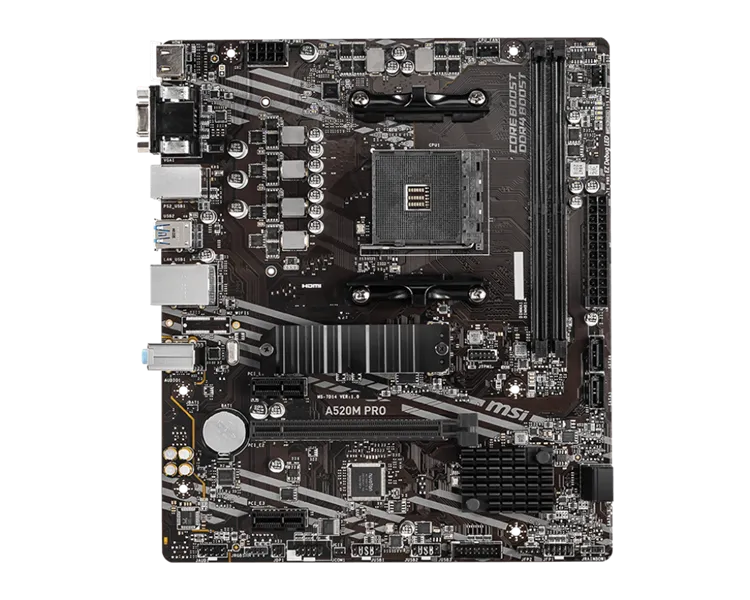 Материнская плата MSI A520M PRO Soc-AM4 AMD A520 2xDDR4 mATX AC`97 8ch(7.1) GbLAN RAID+VGA+HDMI+DP
