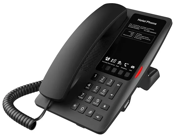 Отельный SIP-Телефон FanvilWIFI Hotel Phone 2 SIP Lines 1 USB Port for phone charging 5 Soft keys programmable service hotline 2.4GHz&5GHz,Wi-Fi 6 PoE HD Voice    PSU