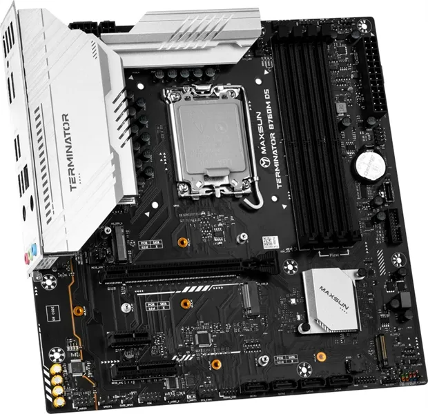 Материнская плата MAXSUN MS-Terminator B760M D5 WiFi, LGA1700, B760, 4*DDR5, 4*SATA3, 3*M.2, 2*USB 3.2, 6*USB 2.0, 1*PCIEx16, 1*PCIEx1, HDMI+DP, mATX
