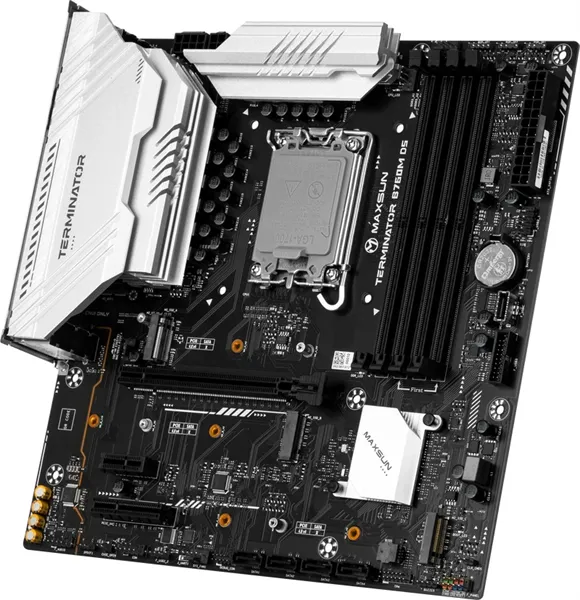 Материнская плата MAXSUN MS-Terminator B760M D5 WiFi, LGA1700, B760, 4*DDR5, 4*SATA3, 3*M.2, 2*USB 3.2, 6*USB 2.0, 1*PCIEx16, 1*PCIEx1, HDMI+DP, mATX