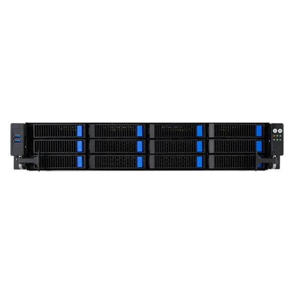 Сервер ASUS RS720-E11-RS12U 2U, 2x LGA4677, 32x DDR5(4800), 12x 3,5 (8xNVMe/SAS/SATA+4 NVMe/SATA), 2xM.2 slot 2280, 6x PCIe G5 x8 or 3 x PCIe G5 x16, up to 4 dual-slot GPUs, 1x OCP 3.0, 2x10Gbe RJ45, 2x2600W