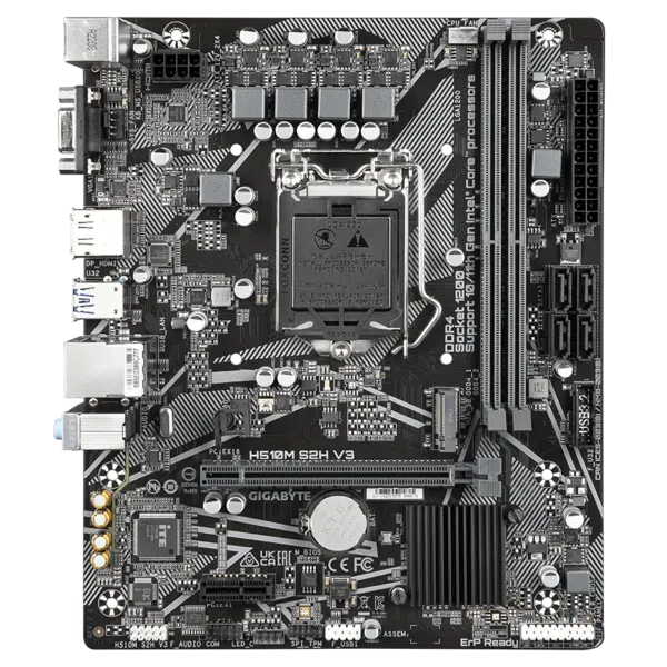 Материнская плата GIGABYTE H510M S2H V3 2.0, LGA1200, Q470, 2*DDR4, 4*SATA, 1*M.2, 2*USB 3.2, 4*USB 2.0, 1*PCIx16, 1*PCIx1, D-Sub+HDMI+DP, mATX