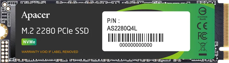 Твердотельный накопитель Apacer SSD AS2280Q4L 1TB M.2 2280 PCIe Gen4x4, R3600/W3000 Mb/s, 3D NAND, MTBF 1.5M, NVMe 1.4, 600TBW, Retail, 3 years (AP1TBAS2280Q4L-1)