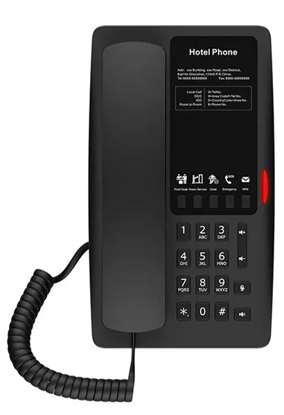 Отельный SIP-Телефон FanvilWIFI Hotel Phone 2 SIP Lines 1 USB Port for phone charging 5 Soft keys programmable service hotline 2.4GHz&5GHz,Wi-Fi 6 PoE HD Voice    PSU