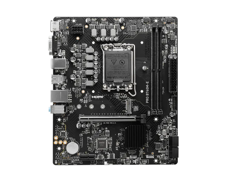 Материнская плата MSI PRO B760M-E Soc-1700 Intel B760 2xDDR5 mATX AC`97 8ch(7.1) GbLAN+VGA+HDMI