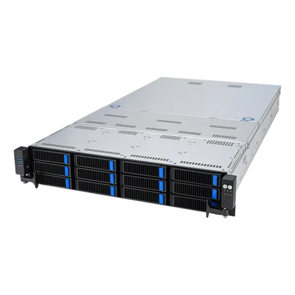 Сервер ASUS RS720-E11-RS12U 2U, 2x LGA4677, 32x DDR5(4800), 12x 3,5 (8xNVMe/SAS/SATA+4 NVMe/SATA), 2xM.2 slot 2280, 6x PCIe G5 x8 or 3 x PCIe G5 x16, up to 4 dual-slot GPUs, 1x OCP 3.0, 2x10Gbe RJ45, 2x2600W