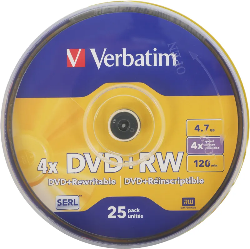 Диск DVD+RW Verbatim 4.7Gb 4x Cake Box (25шт) (43489)