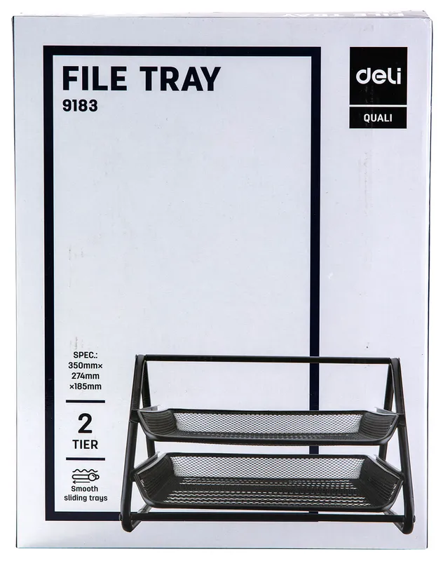 Лоток горизонтальный Deli E9183 для бумаг 350х274х185мм черный металл сетка