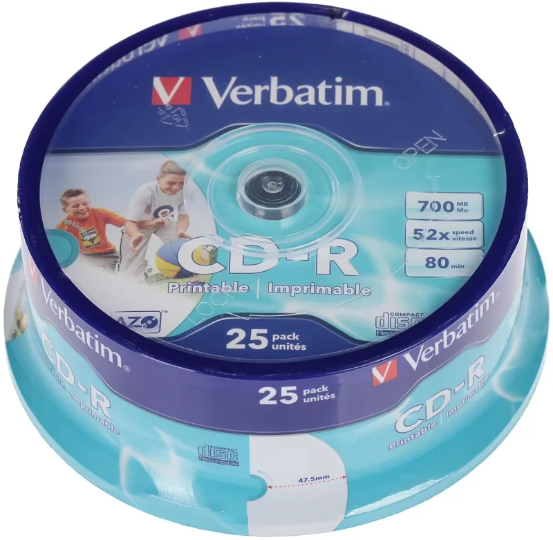 Диск CD-R Verbatim 700Mb 52x Cake Box (25шт) Printable (43439)