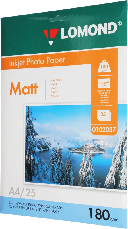 Фотобумага Lomond 0102037 A4/180г/м2/25л./белый матовое для струйной печати