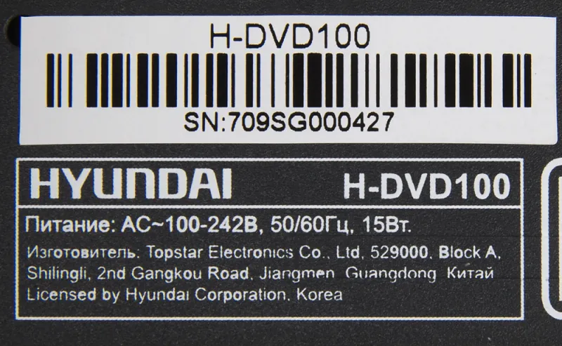 Плеер DVD Hyundai H-DVD100 черный ПДУ