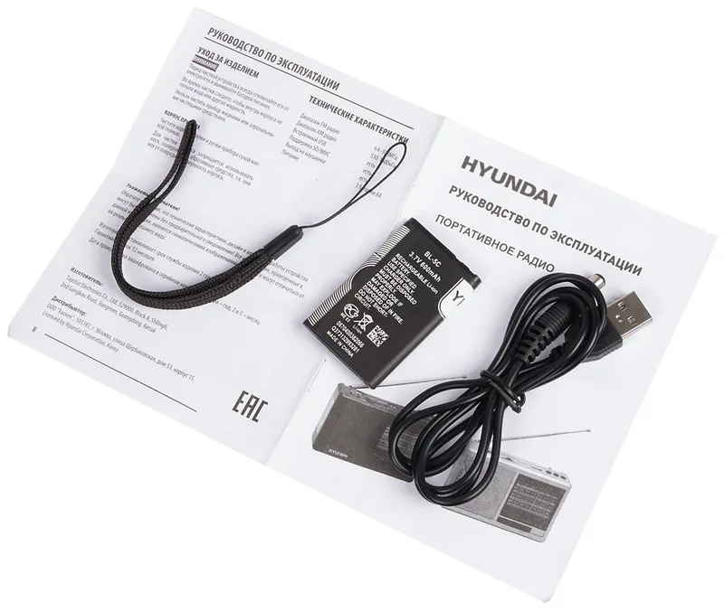 Радиоприемник портативный Hyundai H-PSR140 черный USB microSD