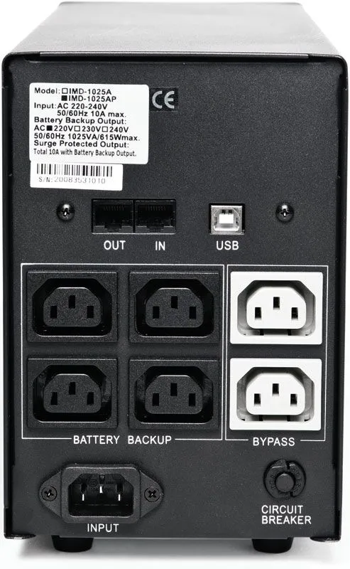 Powercom Back-UPS IMPERIAL, Line-Interactive, 1025VA/615W, Tower, 6*IEC320-C13 (2 surge & 4 batt), LCD, USB (507310)
