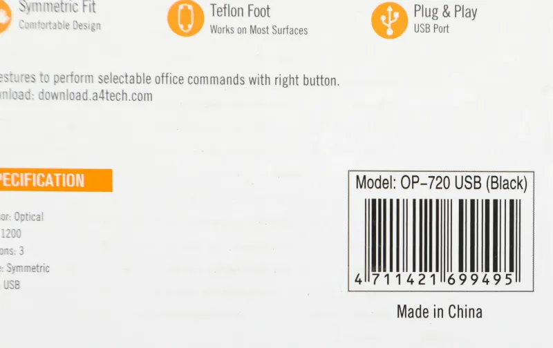 Мышь A4Tech OP-720 черный оптическая (1200dpi) USB (3but)