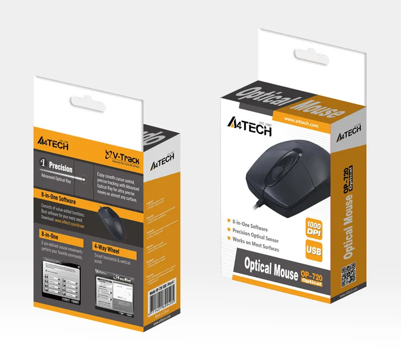 Мышь A4Tech OP-720 черный оптическая (1200dpi) USB (3but)