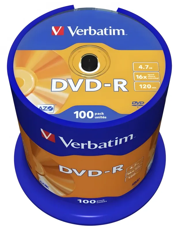Диск DVD-R Verbatim 4.7Gb 16x Cake Box (100шт) (43549)