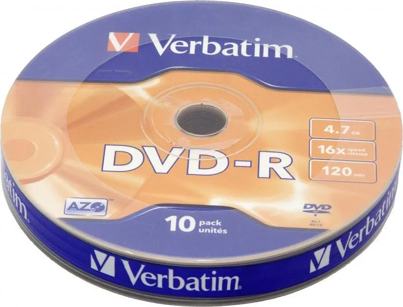 Диск DVD-R Verbatim 4.7Gb 16x bulk (10шт) (43729)