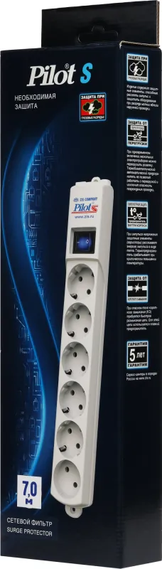 Сетевой фильтр Pilot S 7м (6 розеток) белый (коробка)