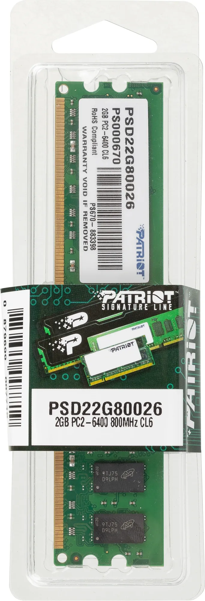 Память DDR2 2Gb 800MHz Patriot PSD22G80026 RTL PC2-6400 CL6 DIMM 240-pin 1.8В dual rank Ret