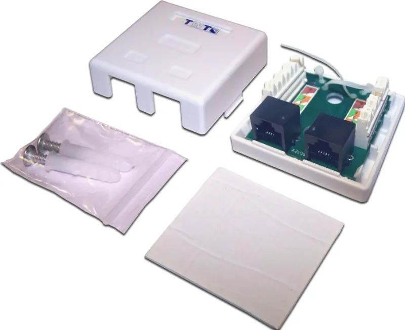 Настенная розетка, 2 порта RJ-45 категории 5е, UTP, белая