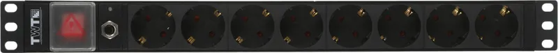 Блок розеток 19", 1-фазный с выключателем, 10A / 250V, 8xSchuko, без шнура питания, разъем C14