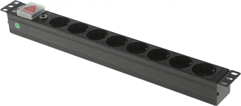 Блок розеток 19", 1-фазный с выключателем, 10A / 250V, 8xSchuko, шнур 1.8 м, вилка Schuko