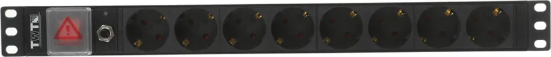 Блок розеток 19", 1-фазный с выключателем, 10A / 250V, 8xSchuko, шнур 1.8 м, вилка Schuko