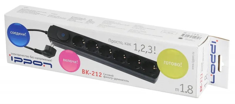 Сетевой фильтр Ippon BK212 1.8м (6 розеток) белый (коробка)
